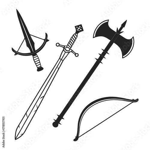 Medieval Weapons Collection Silhouette Set sword crossbow