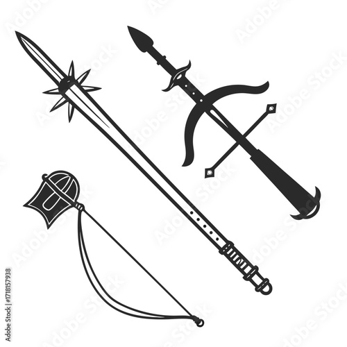 Medieval Weapons Collection Silhouette on White sword