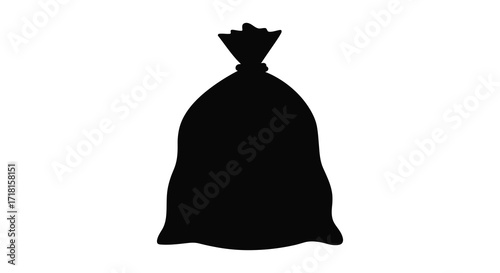 A simple black silhouette of a tied sack or bag shape