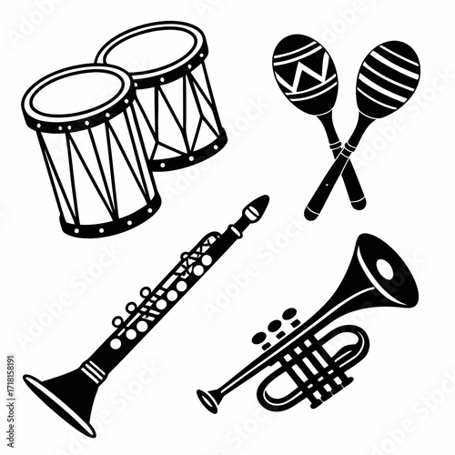 Musical Instruments Silhouette Set drum djembe