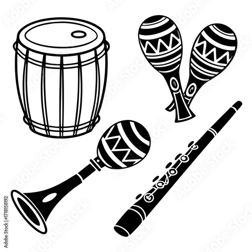 Musical Instruments Collection Outline Icons drum maracas