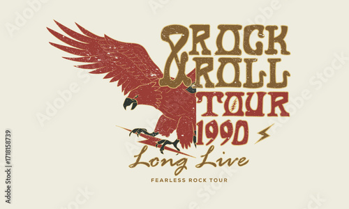 Long live. Bird vector design. Eagle rock tour graphic print design. Make some noise rock and roll artwork design.