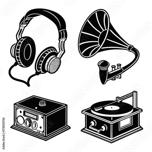 Retro Music Player Silhouettes illustration