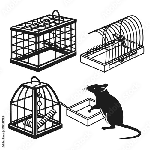 Rat and Different Cage Silhouettes rodent animal