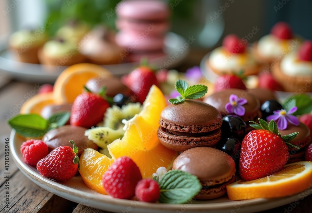 Fototapeta premium Delicious Dessert Spread Colorful Seasonal Fruits Tempting Treats Sweet Indulgence Fresh Flavor Seasonal Delicacies