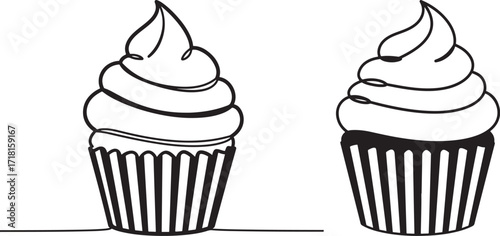 Two delicious cupcakes in a minimalist silhouette style