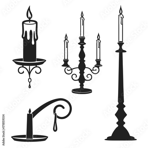 Silhouette Collection of Vintage Candles and Candelabras