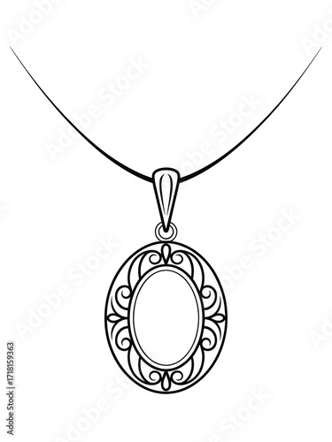Ornate silver filigree pendant necklace with open frame