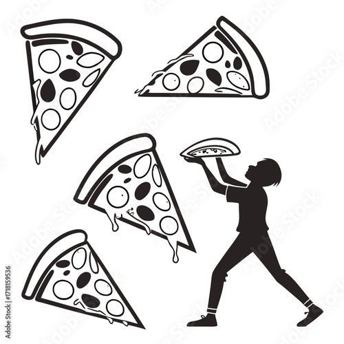 Silhouette of a person holding a pizza slices food