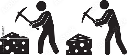 Two figures mining cheese silhouette