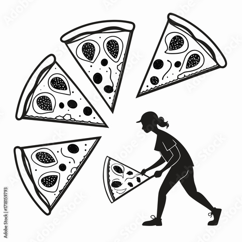 Silhouette of Person Holding Fig Pizza Slice with Fig Pizza Slices Around
