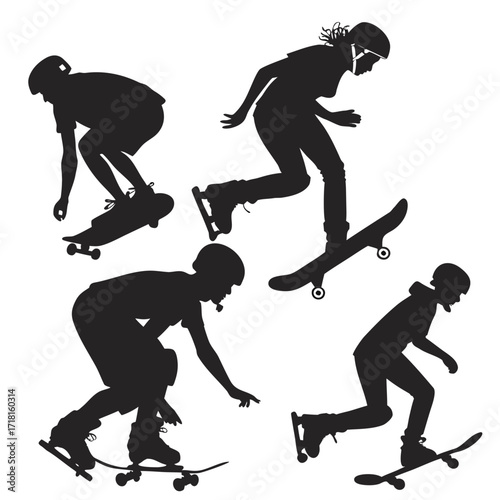 Silhouettes of People Skateboarding and Roller Skating Keywords: skateboarding, roller skating