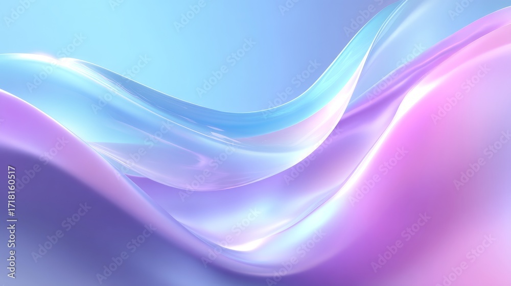 Fototapeta premium Smooth, flowing abstract gradient background with blue, purple and soft pink colors. Wave shapes with a glossy surface. Generative AI