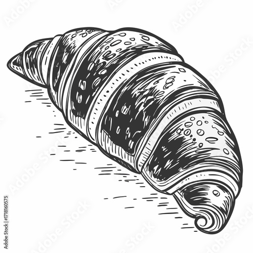 Detailed sketch of a flaky croissant, top view