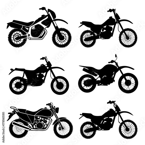 Six Motorcycle Silhouettes on White Background motorbike
