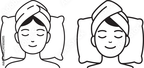 Two women relaxing with towels on their heads silhouette