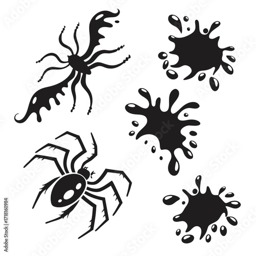 Spider and Insect Silhouettes with Ink Splatters arachnid