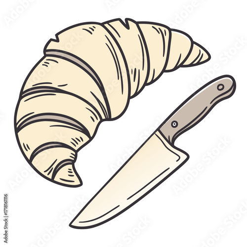 Croissant and knife, ready to be sliced up