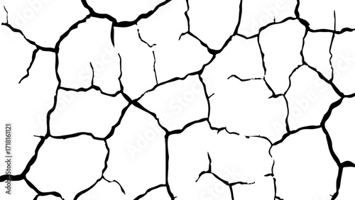 Dry Terrain with Cracked Concrete White Wall Texture, Vintage Old Wall Background with Black and White Scribble Effect, Ground Fractures and Breaks on Land Surface, Grunge Abstract Crack Pattern Vecto