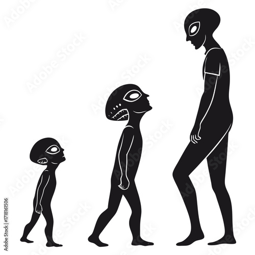 Three Alien Silhouettes Looking Upwards on White extraterrestrial