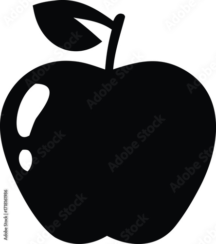 Simple silhouette of a fresh apple with leaf and stem iconic fruit symbol food symbol graphic design element