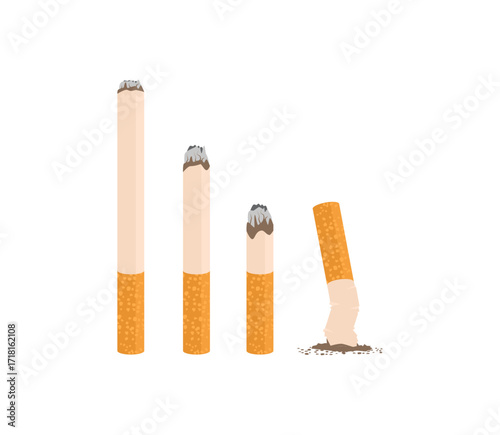 Cigarettes set elements isolated on white background. Stop smoking. National non smoking week. World no tobacco day