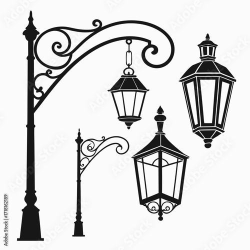 Vintage Street Lamp and Lantern Silhouettes lamp post
