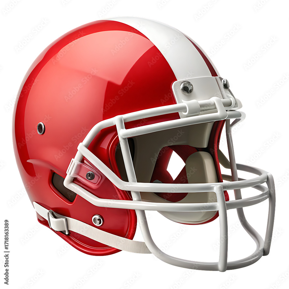 Fototapeta premium Red white football helmet protective gear isolated on a transparent background image
