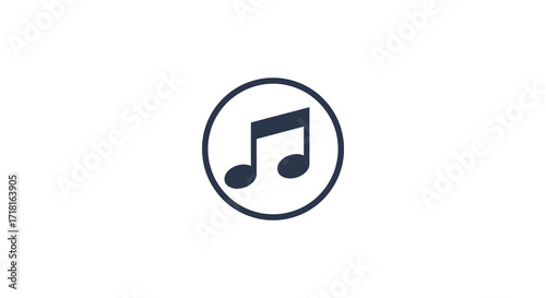 Simple dark blue music note icon inside a circular border design