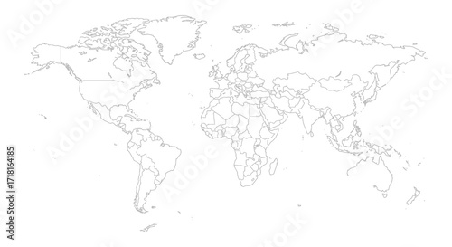 Detailed outline map of the world displaying continents and country borders