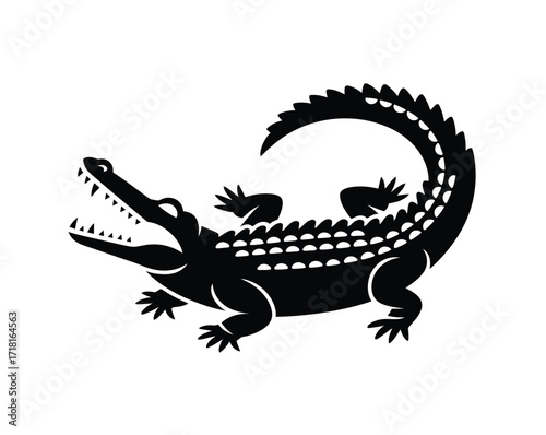 Stylized Black and White Crocodile Vector Illustration