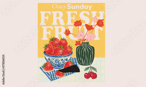 Fresh strawberry fruit with print design. You are so berry sweet. Sweet and juicy strawberry, cherry t shirt artwork. 
