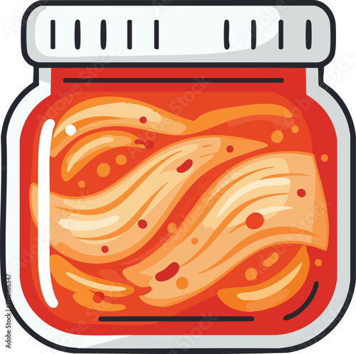 A jar of kimchi, a traditional Korean fermented cabbage dish.