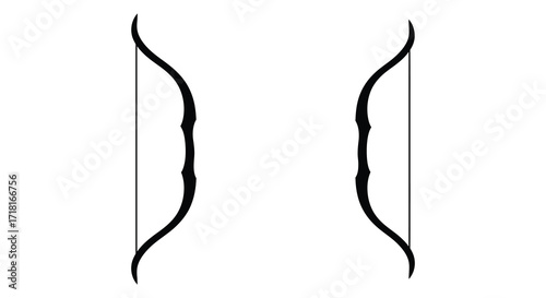 Simple black and white illustration of two traditional curved bows