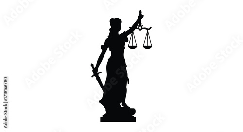 Silhouette of lady justice holding scales and a sword symbol of law