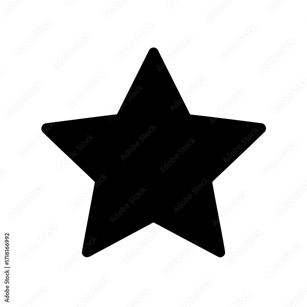 Fototapeta premium Simple black five pointed star on a white background with smooth edges