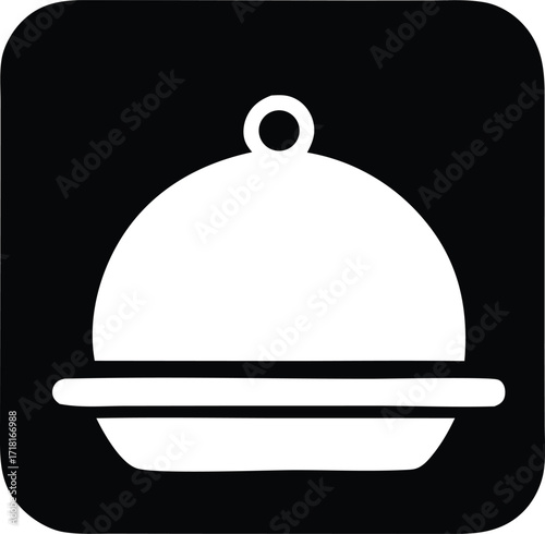 White cloche serving tray icon restaurant food service catering meal preparation kitchen dining hospitality simple graphic symbol