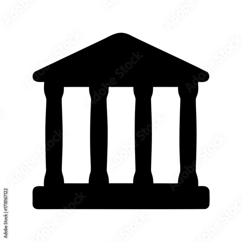 Simple black silhouette of a classical style building with columns and roof