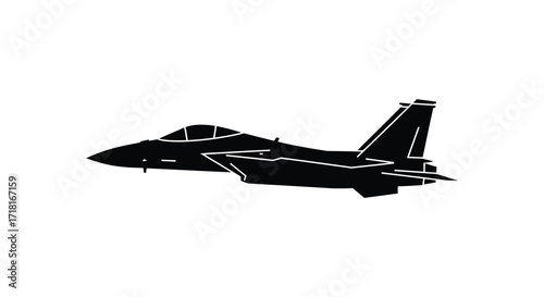 Silhouette of a modern fighter jet in a stark black design