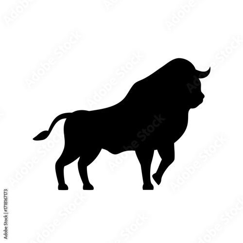 A strong bull silhouette standing isolated on a white background vector image