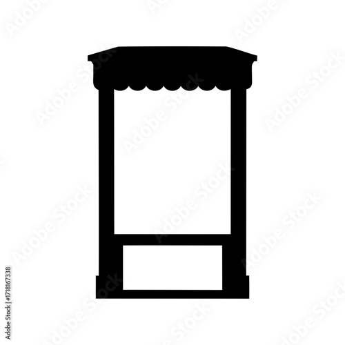 Black and White Minimalist Silhouette Illustration of a Stall or Booth