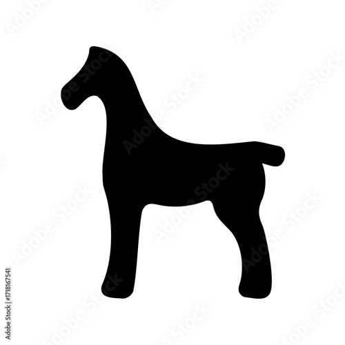 Silhouette of a stylized black horse with minimalist design on white background