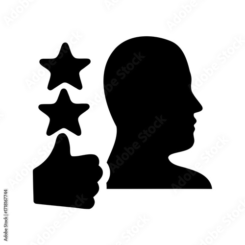 Customer satisfaction and feedback with star ratings and positive approval gesture