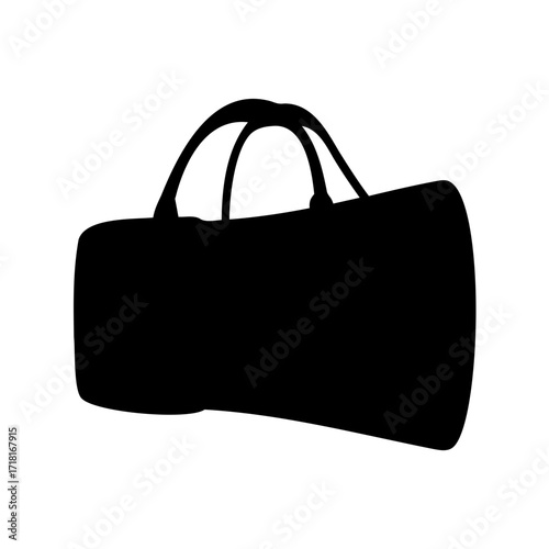 Silhouette of a Black Duffel Bag with Two Handles on White Background