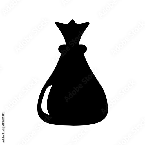 A simple silhouette of a tied sack or bag, standing upright