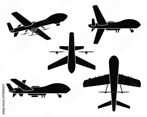 Drone Silhouettes Unmanned Aerial Vehicle Icons
