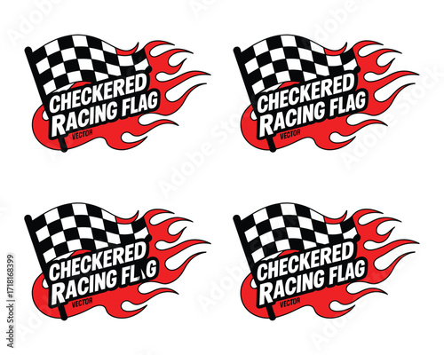 Racing Flags with Flames Vector Graphic