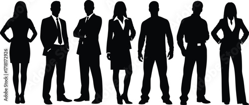 Business people silhouettes in formal attire, professional team standing, corporate office staff, vector illustration for design