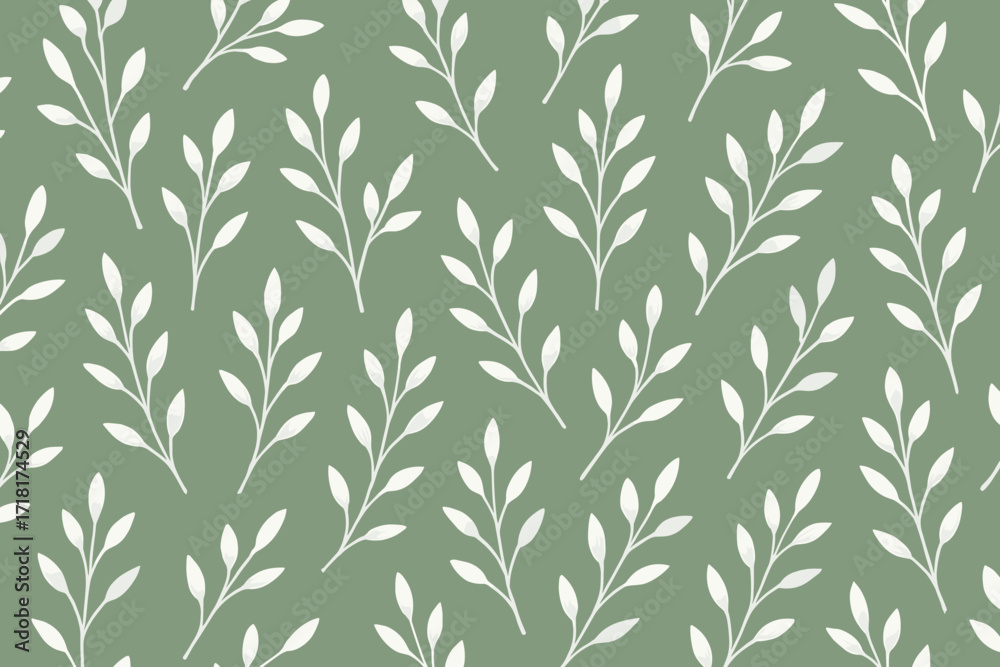 Naklejka premium Soft green pattern with white leaves ideal for home decor and design projects