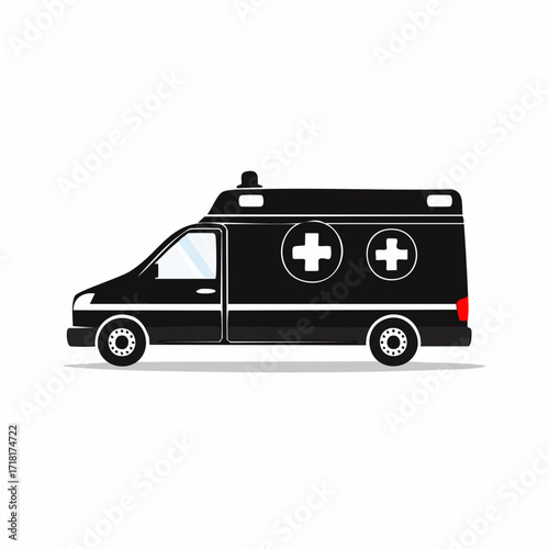 Black and white illustration of an ambulance.